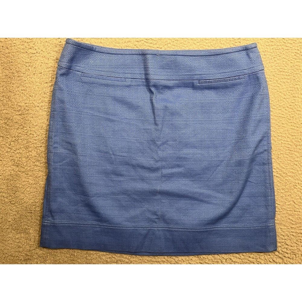 Talbots Womens Skirt Short Size 16 Solid Blue Textured Lined Cotton Back Zipper‎